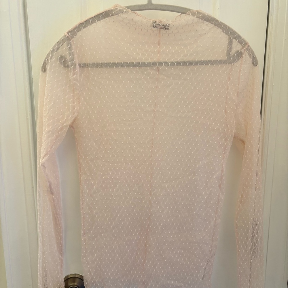 Free People Pink Sheer Mesh Long Sleeve Top - Picture 3 of 11